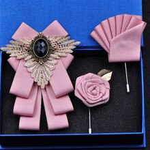 British New Fashion Men's Wedding Performance Groom Wedding Party Flower Collar Bow Tie Pocket Towel Square Set Men Accessories