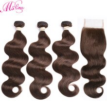 Brown Bundles With Closure Brazilian Body Wave Human Hair 3 Bundles With Closure 2# 4# 1# Dark Light Brown And Jet Black Mslove