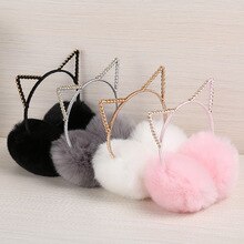 Cute Cat Fur Winter Earmuffs Winter Warmer Plush Fur headphones solid color Ear Warmer Headband For Girls Ear Muffs Ear Cover