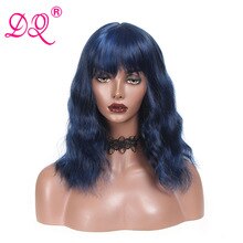 DQ Short Bob Wig with Bangs Water Wave Synthetic Hair Wig For Women Heat Resistant Fiber Pink Blonde Blue Purple Brown Ombre Wig