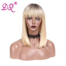 DQ Straight Synthetic Wig  for Women Honey Blonde Wig Ombre Wig with Bangs Short Wigs Heat Resistant Fiber Cosplay Wig 613 Wig