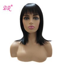 DQ Trendy Straight Synthetic Wigs With Bangs For Women Cosplay Wig Medium Length OmbreBlack Brown Wig Heat Resistant Fiber