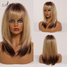 EASIHAIR Blonde Ombre Futura Synthetic Hair Wigs for Women Natural Hair Straight Bob Wigs with Bangs Medium Length Cosplay Wigs