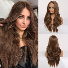 EASIHAIR Brown Lace Front Wig Synthetic Long Wavy Wigs for Women Body Wave Lace Wig Natural High Density Heat Resistant Wig DIY