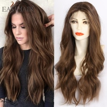 EASIHAIR Brown Wavy Lace Front Synthetic Wigs with Baby Hair Long Lace Wigs for Women High Density Heat Resistant Natural Hair
