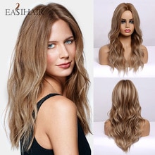 EASIHAIR Brown Wavy Synthetic Wigs for Women Medium Length Natural Hair Wigs with Hightligh Hairstyle Heat Resistant Cosplay wig
