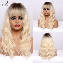 EASIHAIR Brown to Blonde Synthetic Wigs for Women Medium Length Natural Wavy Wigs Heat Resistant Light Blonde Cosplay Wig