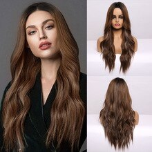 EASIHAIR Long Black to Brown Ombre Mixed Grey Synthetic Wigs Natural Wavy Wigs Women Heat Resistant Cosplay  Wigs Dark Wig