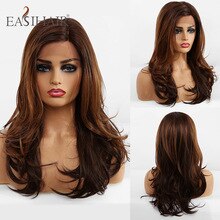 EASIHAIR Long Brown Lace Front Wigs Synthetic Lace Frontal Wigs for Women Afro Wig Heat Resistant Wavy Glueless Cosplay Wig