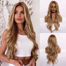 EASIHAIR Long Brown Synthetic Wigs Women Middle Part Wavy Wigs Heat Resistant Cosplay Wig Layered Natural Ombre Hair Wig