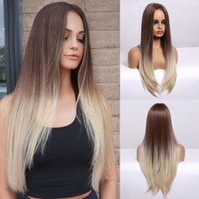 EASIHAIR Long Straight Brown to Blonde Ombre Synthetic Wigs for Women Natural Hair Wig Heat Resistant Cosplay Wigs