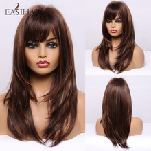 EASIHAIR Long Straight Wigs Dark Brown Layered Hairstyle Synthetic Wigs for Women Daily Natural Hair Cosplay Wigs Heat Resistant