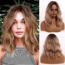 EASIHAIR Medium Length Brown Ombre Wavy Synthetic Wigs for Women Natural Hair Wavy Hairstyle Heat Resistant Cosplay wigs