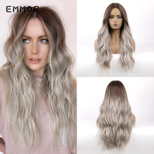 EMMOR Long Natural Wave Ombre Hair Wig for Black White Women Daily Use fluffy Synthetic Party Cosplay Wigs