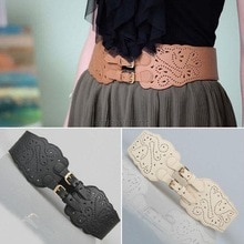 Fashion Women Double Buckle Elastic Waist Belt Wide Stretch Corset Waistband