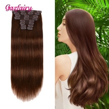 Gazfairy Hair Brazilian Remy Straight Hair Clip In Human Hair Extensions Natural Color 10 Pieces/Set Full Head 14 Inches 100g