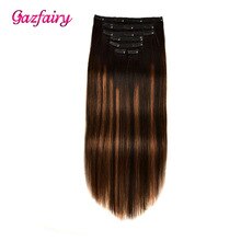 Gazfairy Real Remy Hair Clip In Human Hair Extensions Double Weft Straight Style 14'' 120g 7Pcs/Set 16 Clips Full Head For Women