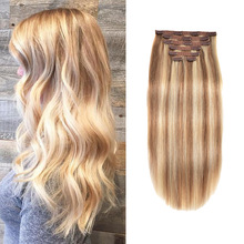 Gazfairy Straight Style Real Remy Hair Double Weft Full Head Clip In Human Hair Extensions 14''-20'' 120g 7Pcs/Set  For Women