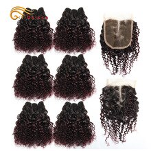 Htonicca Hair Jerry Curl Bundles With Closure Hair Extensions Ombre Bundles With Closure Weaves Human Hair With Closure