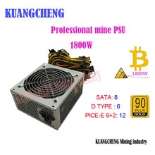 KUANGCHENG  ETH ZCASH SC MINER Gold POWER 1800W BTC power supply for 1060 RX 470 /570 RX480/580 for 6 8 GPU CARDS