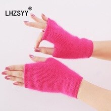 LHZSYY New Mink Cashmere Winter Short Keep warm Thicken Fashion Gloves Solid color There finger holes Women Gloves Soft warm