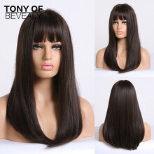 Long Straight Dark Brown Wigs With Bangs Synthetic Wigs for Women African American Cosplay Natural Heat Resistant Hair Wigs