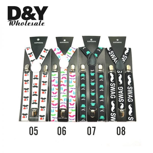 Free shipping-Unisex Clip-on Braces Elastic Suspender 2 colors mix "Mustache" Y- back Suspenders