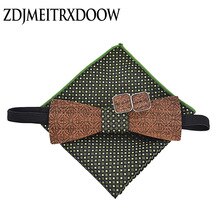Men's casual Wooden ties Classic party Printing Plaid dots Man Tie for wedding Business Male tie Cufflinks hanky set