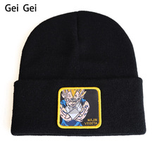 Men's winter new anime cartoon character knitted cap boy super Saiyan Vegeta pattern wool hat outdoor ski riding warm beanie hat