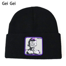 Men's winter new fashion candy color peas hat dragon ball cartoon character pattern knitted wool cap outdoor ski warm beanie hat