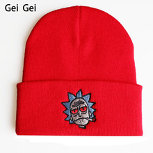 Men winter rick and morty pattern embroidered wool beanie hat winter outdoor riding warm cap women street hip-hop knitted hat