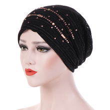 Muslim Women Lace Point Drill Cotton Turban Hat Bandanas Cancer Chemo Beanies Caps Headwear Headwrap Hair Accessories