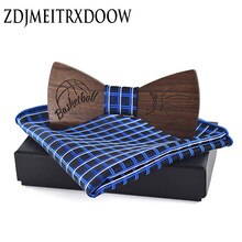 New 2018 High Quality Laser engraving Wooden Jacquard Ties for Men Popular Fashion Basketball Bowtie Pocket square Set