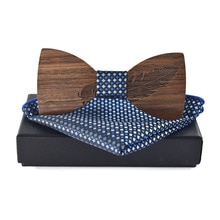 New 2018 design Classic feather noble Wood Bow Ties for Mens Wedding Suits Wooden Bow Tie Pocket Square Butterfly Shape Set