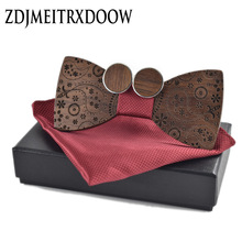 New 2018 wooden tie Cufflinks Kerchief fashion wood bow tie wedding dinne printing Handmade corbata Wooden Ties Gravata set
