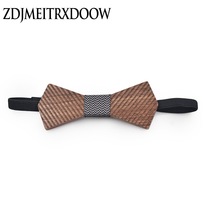 Handmade Solid Walnut Color Wooden Bow Ties for Men Wedding Neckwear