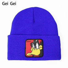 New winter anime cartoon pattern Duffy duck knitted hat men's street hip-hop wool warm beanie hat boy outdoor skiing cute cap