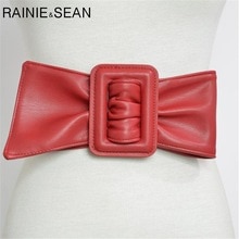 RAINIE SEAN Women Wide Belts For Dresses Leather Big Bow red Cummerbund Ladies Fashion 2020 Brand Solid Female Wide Waist Belt