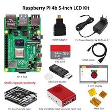 Raspberry Pi 4 Model B kit with 5-inch display PI 4B 2GB/4GB : Board+Heat Sink+Power Adapter+Case +32/64GB TF card+HDMI Cable