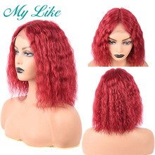 Red Wavy Lace Wigs Short Human Hair Wigs Brazilian Remy Bob WIg for Black Women 12" T Part Water Wave Lace Front Human Hair Wigs