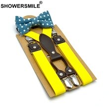 SHOWERSMILE Baby Boy Suspenders Designer Braces for Children Bowtie Suspenders Set Unisex Kid Solid Girls Yellow Suspenders 65cm