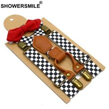 SHOWERSMILE Kids Checkered Suspenders Boys Suspender Formal Designer Suspender Bow Tie Children 4 Clips Checkerboard Kid Brace