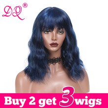 Short Bob Wig With Bangs Water Wave Synthetic Wig For Women Heat Resistant Fiber Pink Blonde Blue Purple Brown Ombre Wig Cosplay