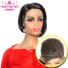 Short Human Hair Wigs Brazilian Remy Straight Head Seam Short Bob Pixie Cut Wig Side Part Lace Wig Natural Dark Human Hair Wig