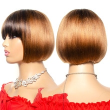 Short Human Hair Wigs Remy Indian Hair Bob Wig 130% Density Ombre T4/30 Full Machine Wig Pixie Cut Short Wigs For Black Women