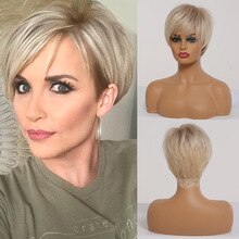 Short Silky Straight Light Blonde Layered Wigs With Bangs Heat Resistant Synthetic Wigs for Women Daily Natural Hair Wigs