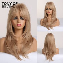 Synthetic Wigs Long Wavy Layered Hairstyle Blonde Full Wigs With Bangs for Women Natural Daily Heat Resistant Fiber Hair Wigs