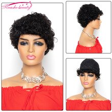 Tinashe Beauty Short Curly Human Hair Wigs Peruvian Remy Hair Water Wave Bob Wig For Black Wome Machine Made Wig Natural Color
