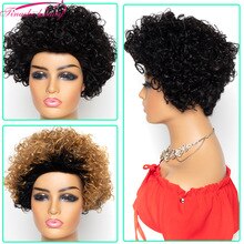 Tinashe Beauty Short Loose Curly Human Hair Wigs Peruvian Remy Hair Curly wave Bob For Black Wome Machine Made Wig corful Color