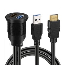 USB 3.0 & HDMI to HDMI + USB3.0 AUX Extension Dash Panel Waterproof Car Flush Mount Cable For Car Boat and Motorcycle - 3ft New
